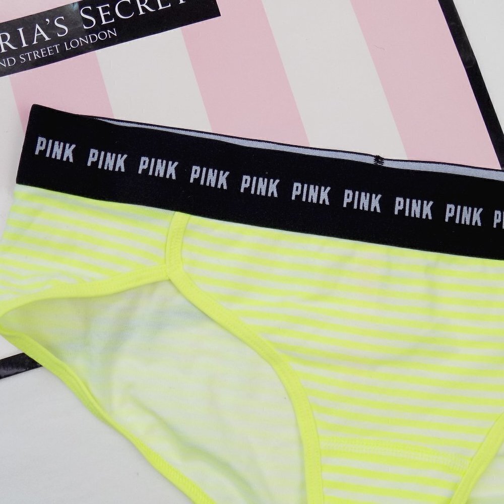 nwt VS PINK logo band neon stripes striped retro brief